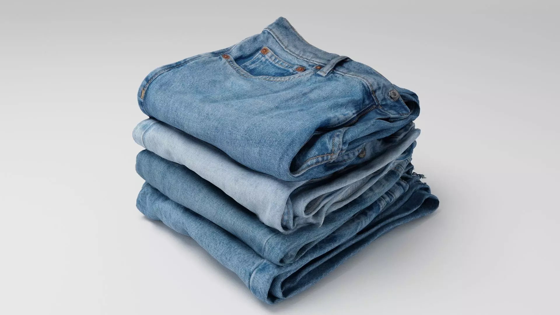 Pile or stock of folded blue jeans pants for wardrobe 3D model_0