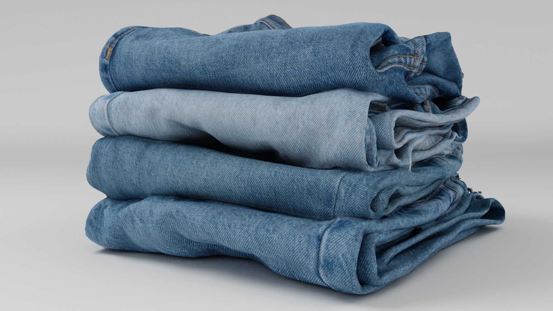 Pile or stock of folded blue jeans pants for wardrobe 3D model_4