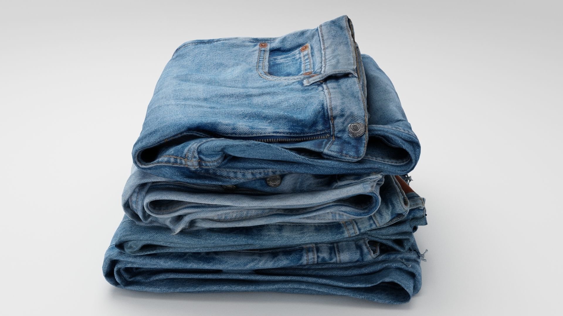 Pile or stock of folded blue jeans pants for wardrobe 3D model_1
