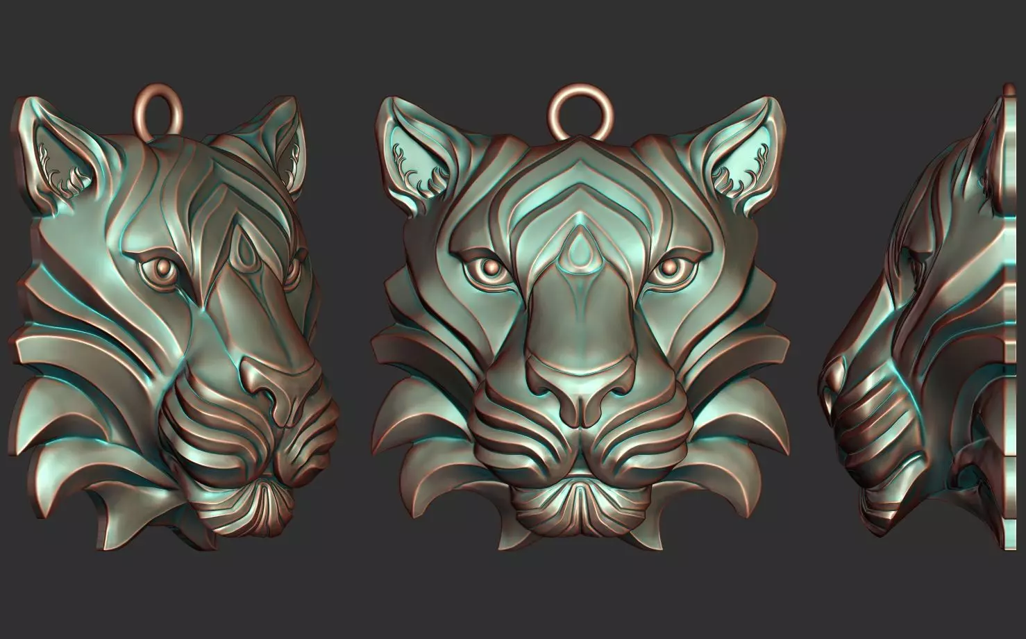 Tiger head pendant 3D print model_0