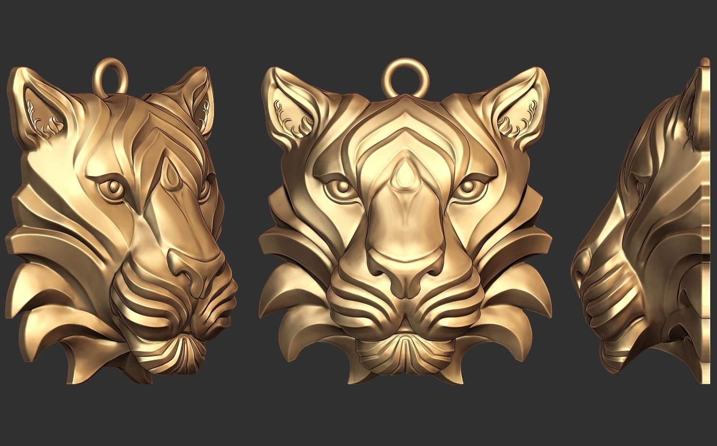 Tiger head pendant 3D print model_2