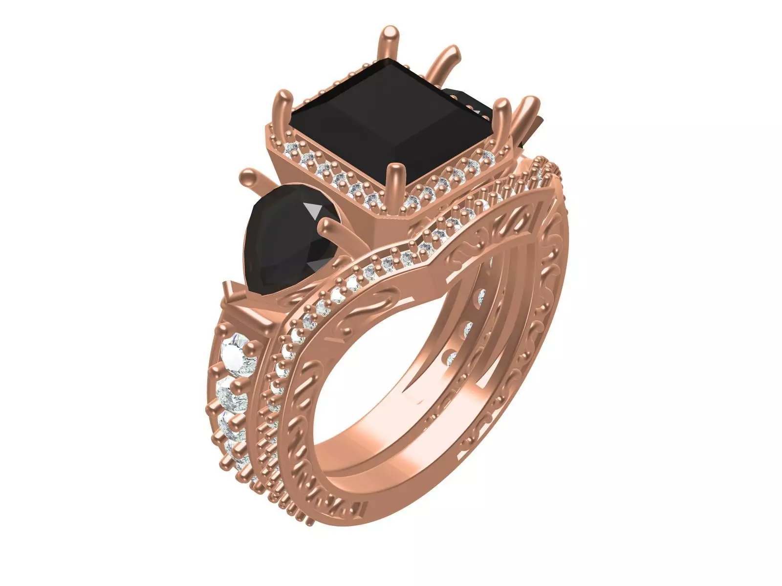 Princess Cut Black Diamond Engagement Ring 3D print model