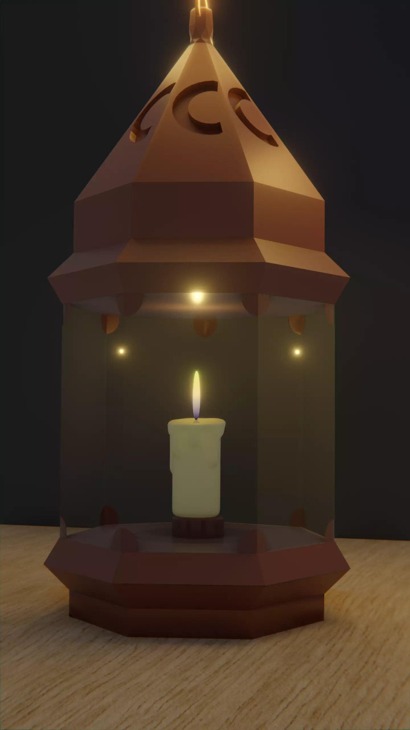 Animated Bronze Lantern with Glass and Flame 3D model_0