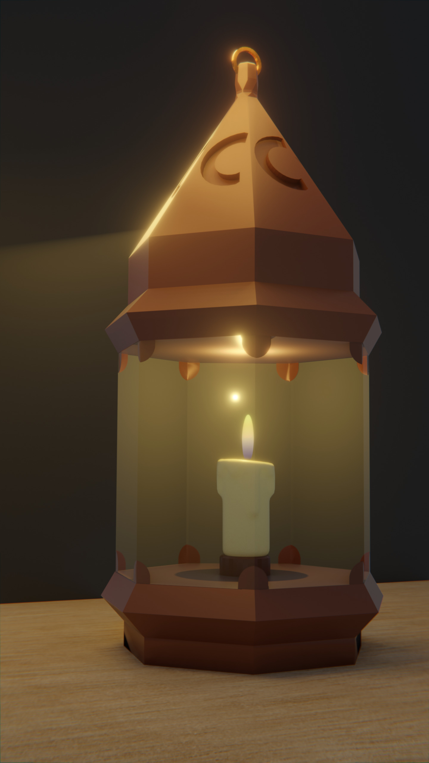 Animated Bronze Lantern with Glass and Flame 3D model_1