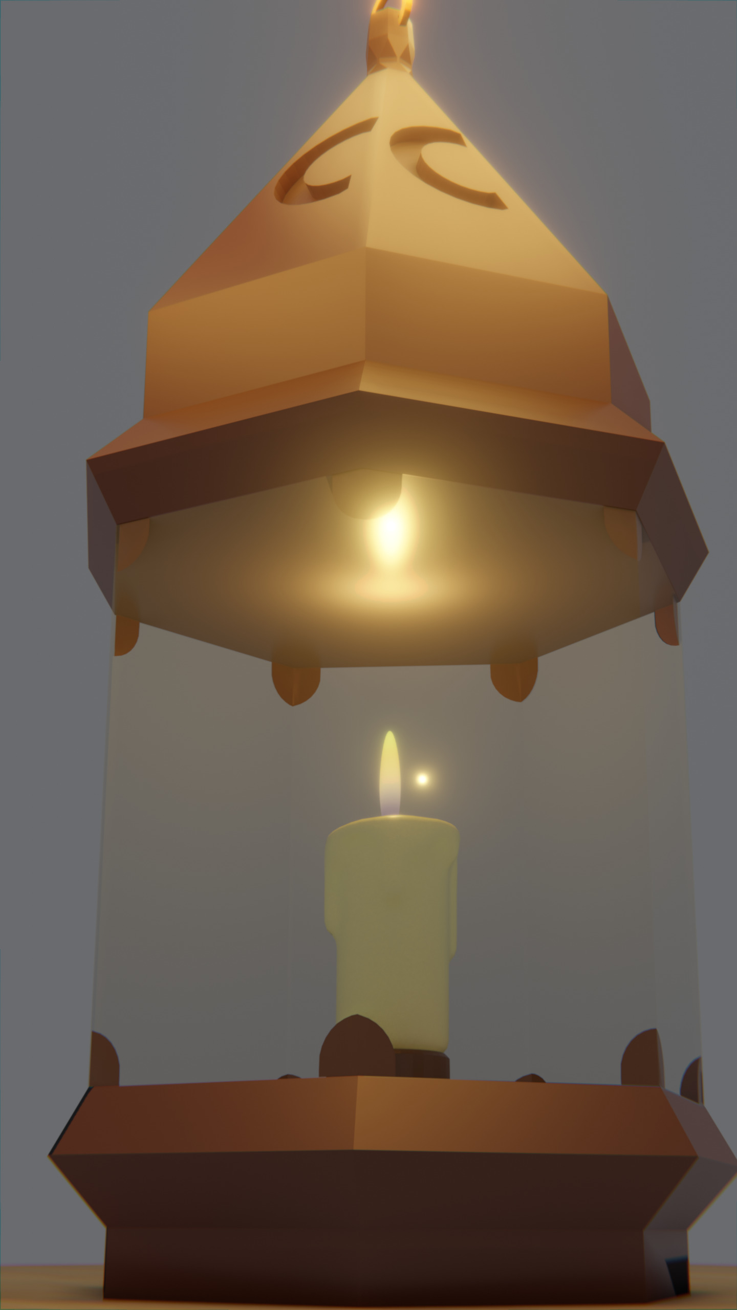 Animated Bronze Lantern with Glass and Flame 3D model_3
