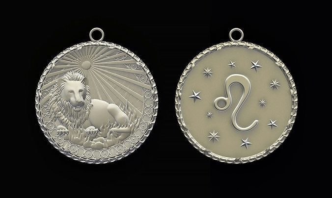 Zodiac Horoscope Lion Two Sided Pendant  3D print model