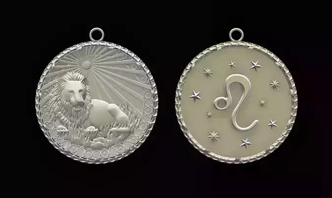 Zodiac Horoscope Lion Two Sided Pendant 