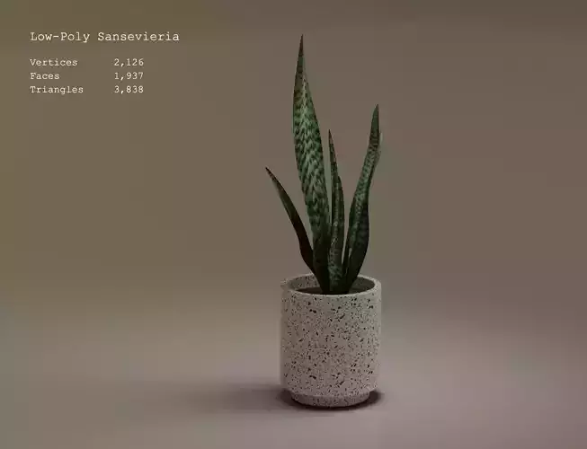 Low-poly Sansevieria air purify tree in white flower pot