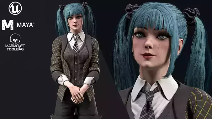 School Girl - Game Ready Low-poly 3D model
