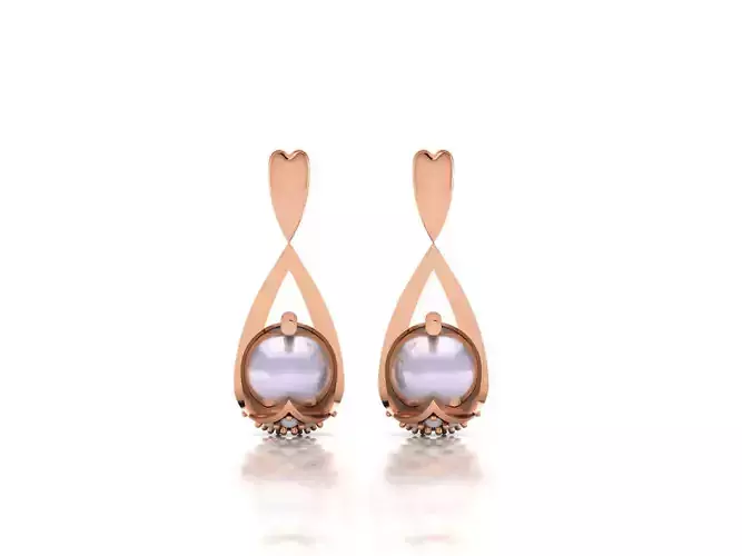 Women Pearl drop earrings 3dm render detail