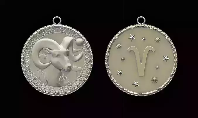 Zodiac Horoscope Aries Two Sided Pendant