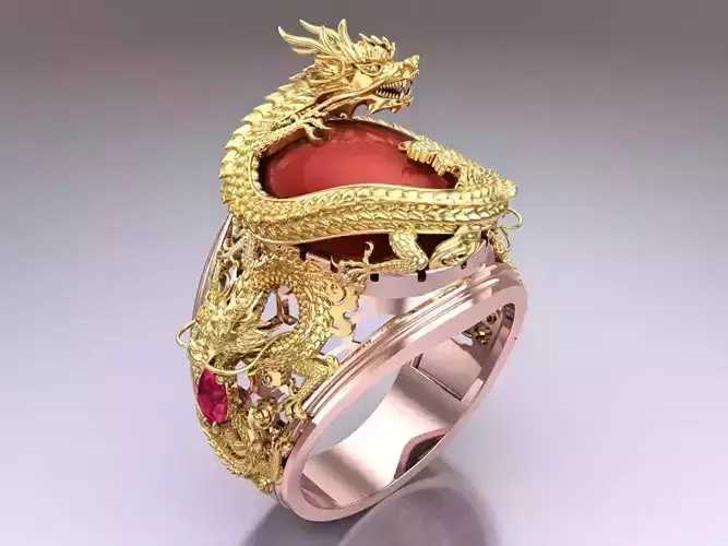 Dragon Ring - Oval stone Ring - N1003 3D print model