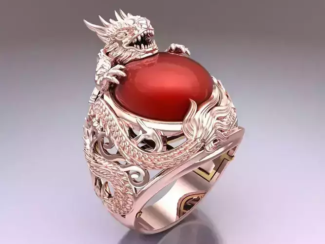 Dragon Ring - Oval stone Ring - N3011 3D print model