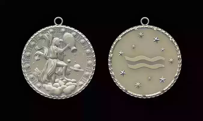 Zodiac Horoscope Aquarius Two Sided Pendant