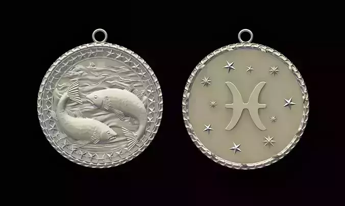 Zodiac Horoscope Pisces Two Sided Pendant