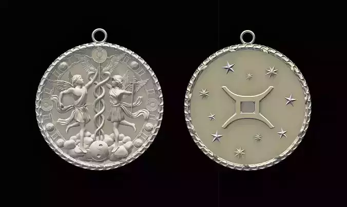 Zodiac Horoscope Gemini Two Sided Pendant