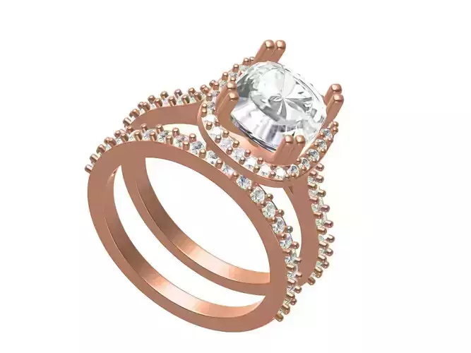 Cushion Halo Solitair Engagement Ring With Band