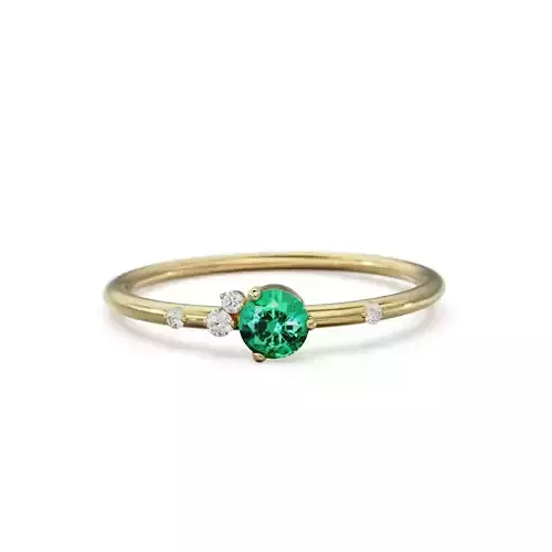 Emerald Cluster Diamond Gold Engagement Ring Wedding Band
