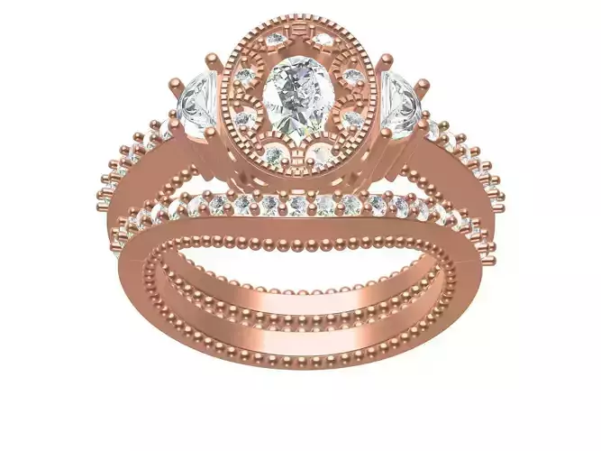 Double Half moon Stone Cocktail Ring With Band