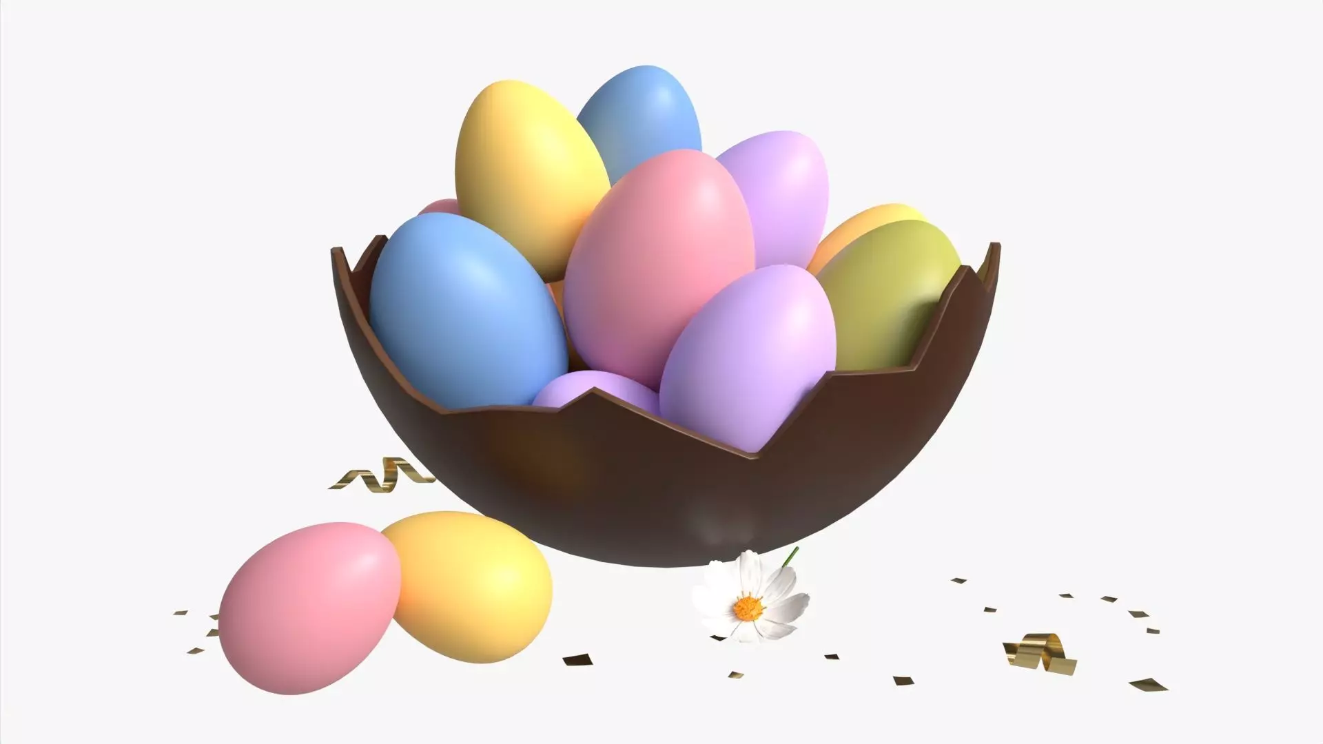 Easter Eggs in Chocolate Basket Composition 3D model