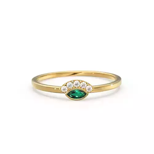 Marquise Emerald French Pave Diamond Ring Wedding Band
