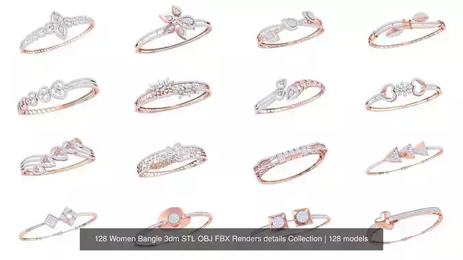 128 Women Bangle 3dm STL OBJ FBX Renders details Collection