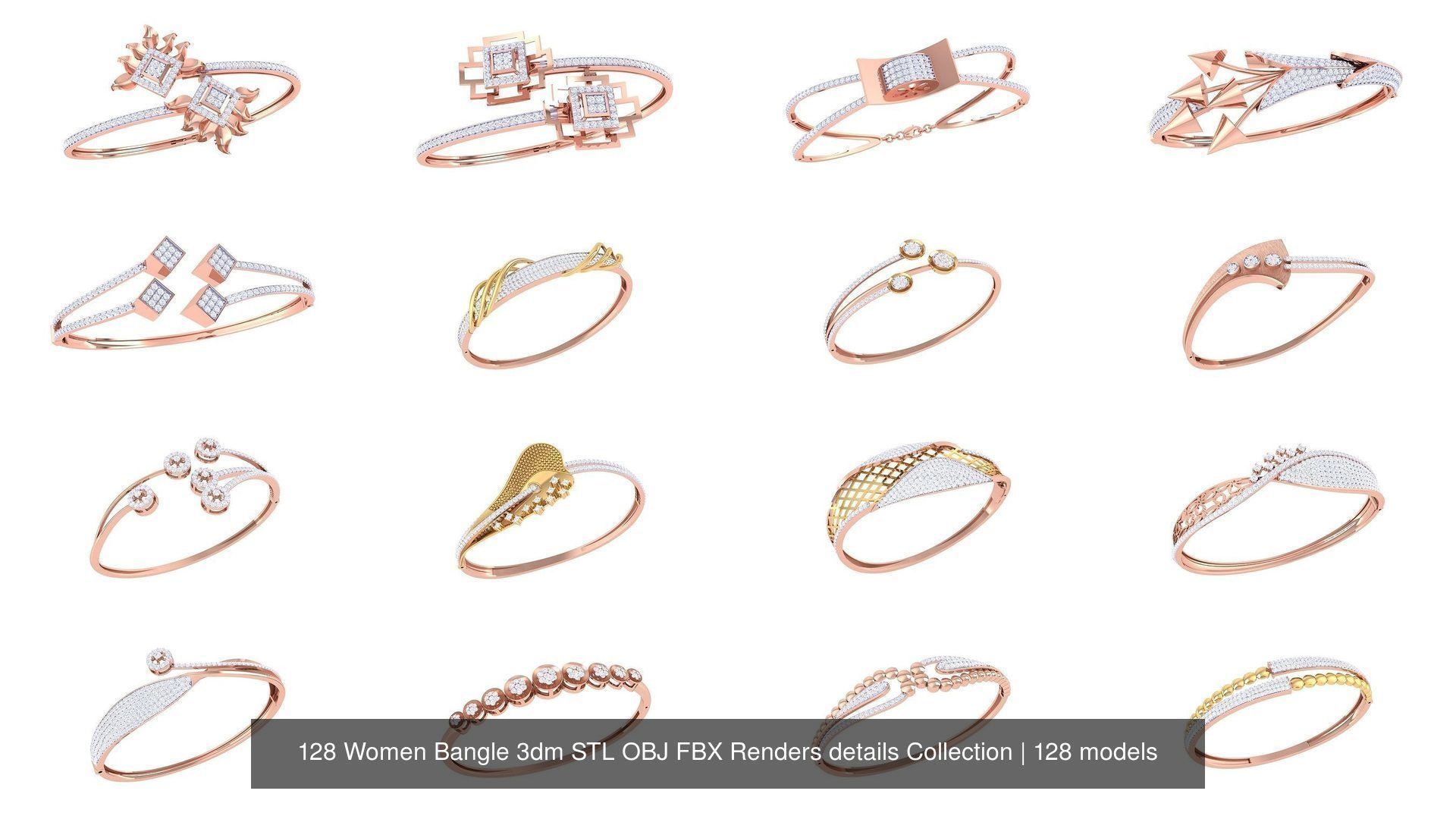 128 Women Bangle 3dm STL OBJ FBX Renders details Collection _6