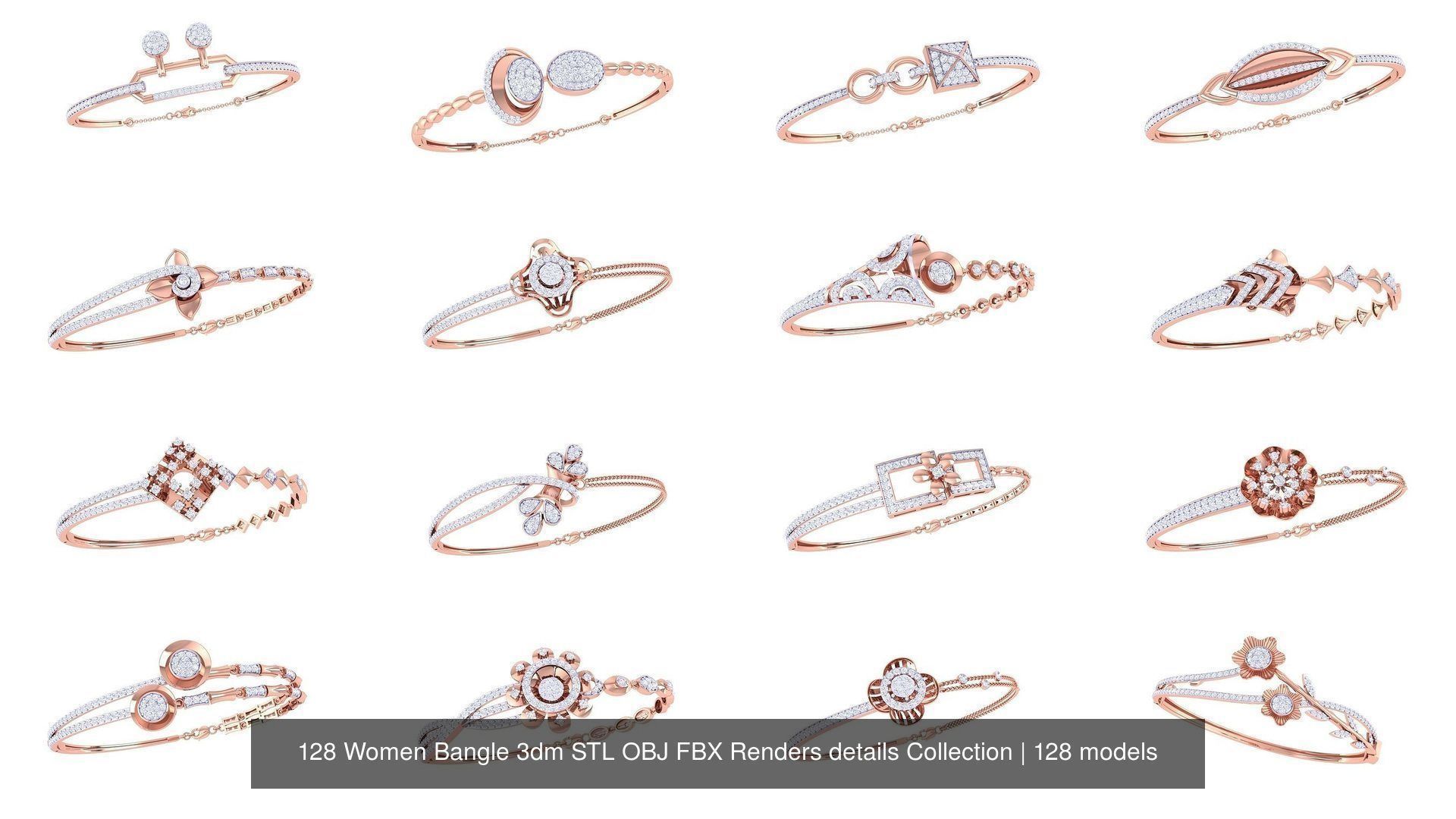 128 Women Bangle 3dm STL OBJ FBX Renders details Collection _2