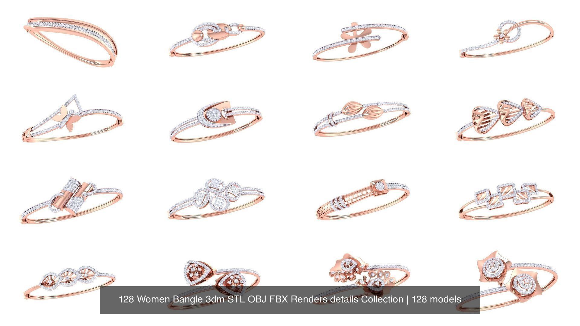 128 Women Bangle 3dm STL OBJ FBX Renders details Collection _4