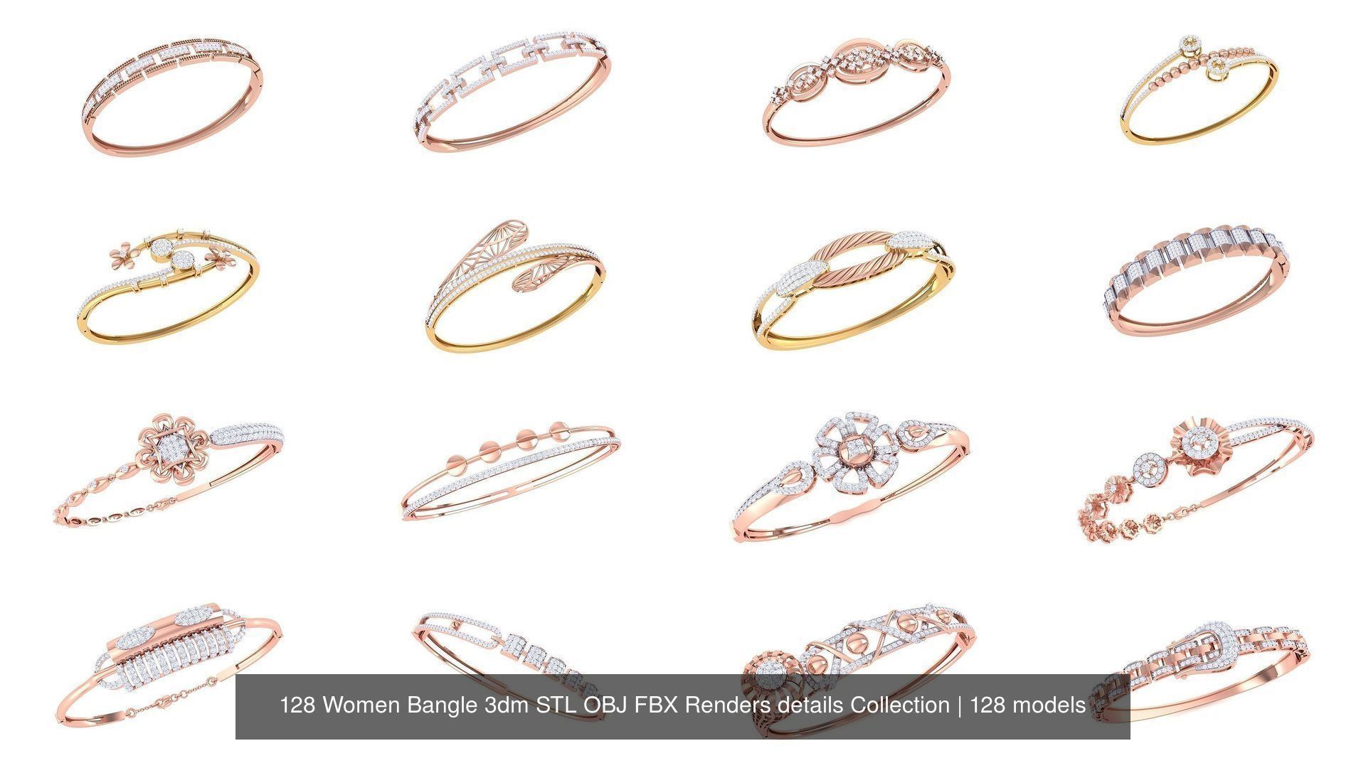 128 Women Bangle 3dm STL OBJ FBX Renders details Collection _10