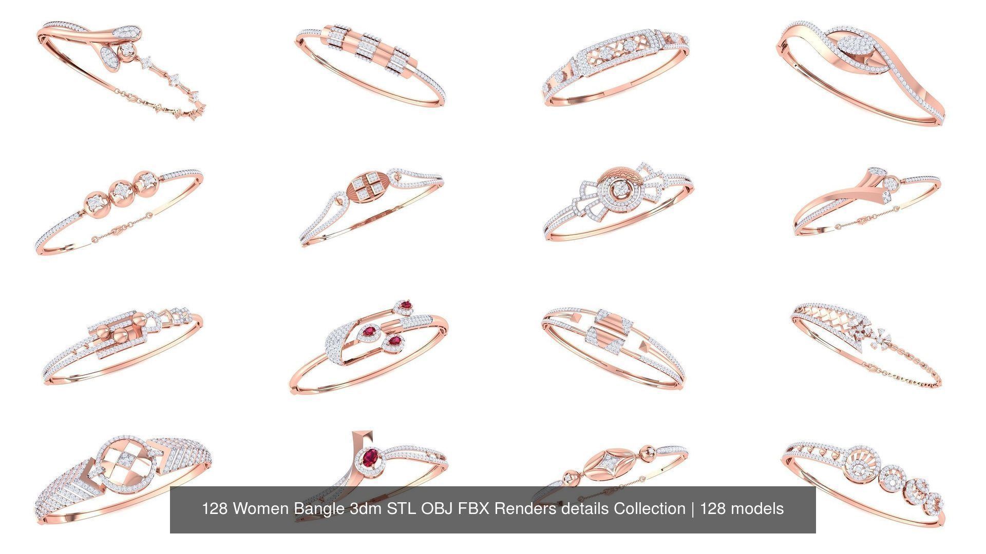 128 Women Bangle 3dm STL OBJ FBX Renders details Collection _12