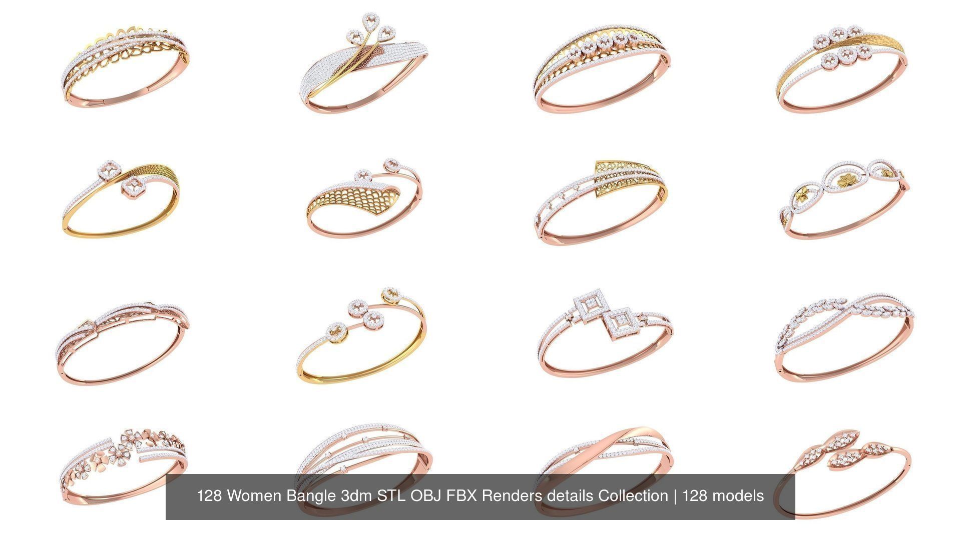 128 Women Bangle 3dm STL OBJ FBX Renders details Collection _8