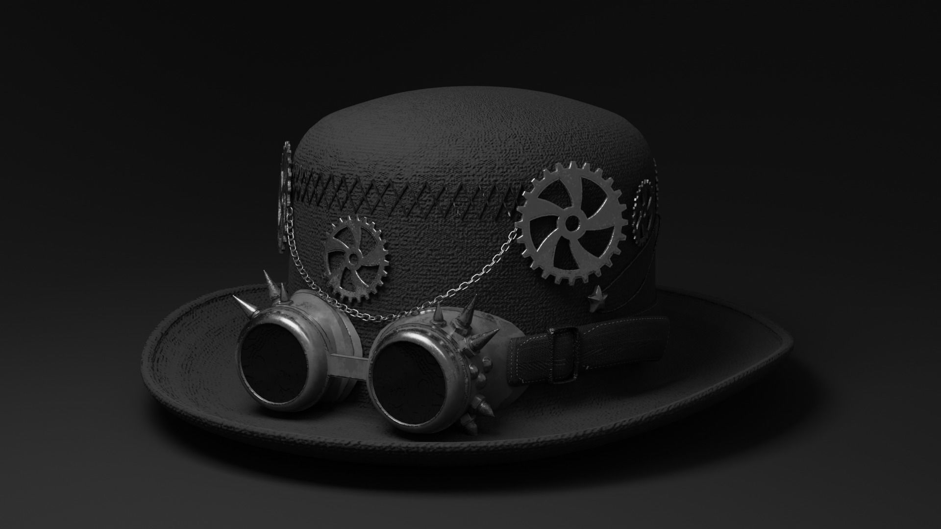 Hat with Goggle Steam Punk Style Low-poly 3D model_2