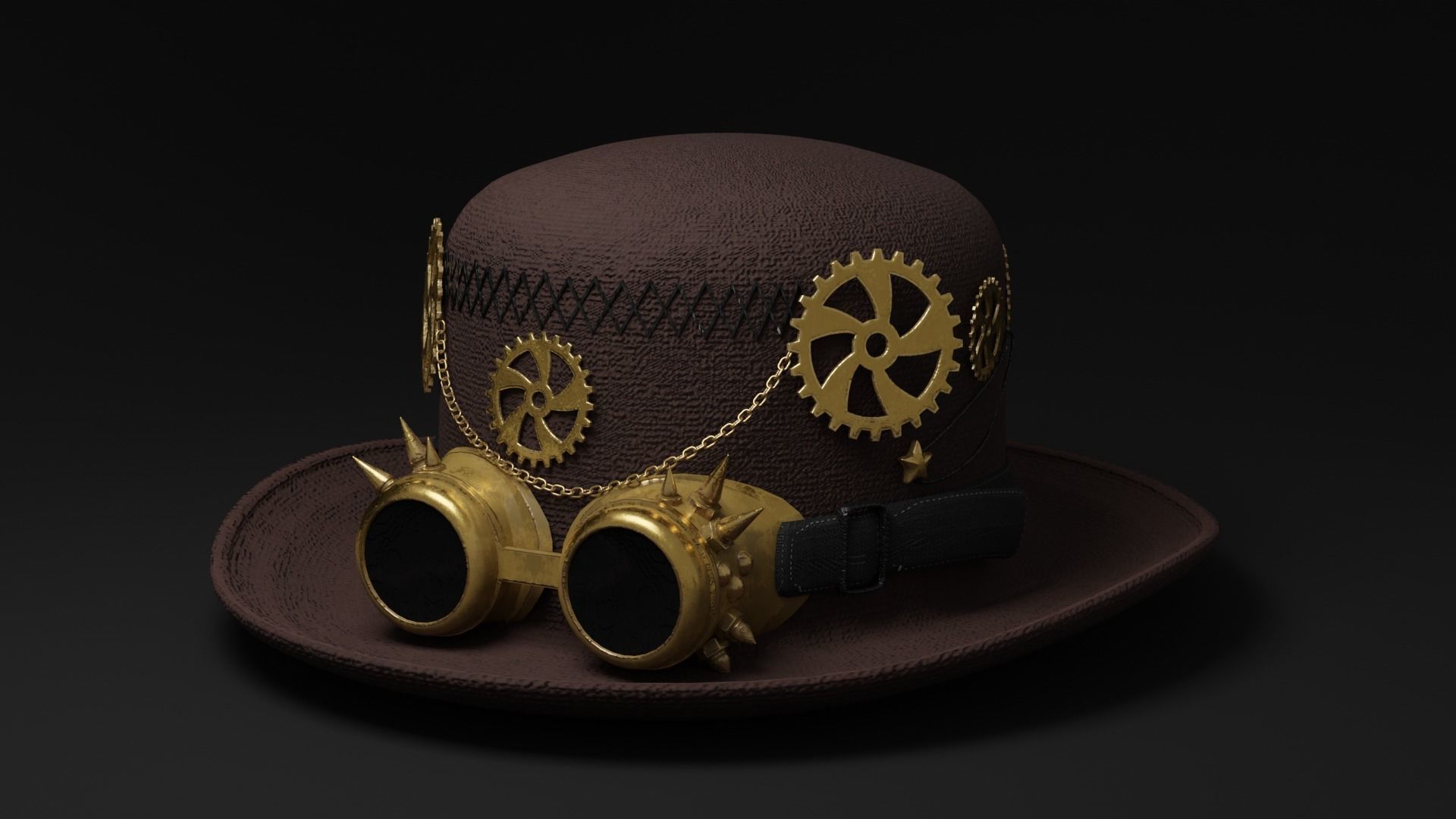 Hat with Goggle Steam Punk Style Low-poly 3D model_1