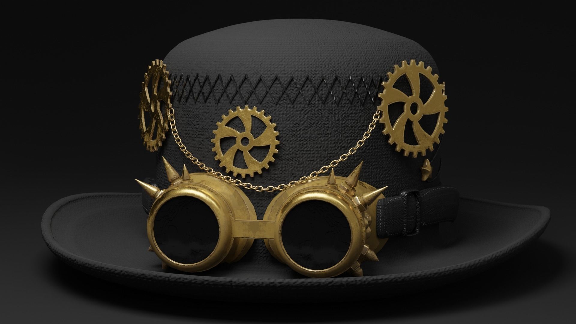 Hat with Goggle Steam Punk Style Low-poly 3D model_4