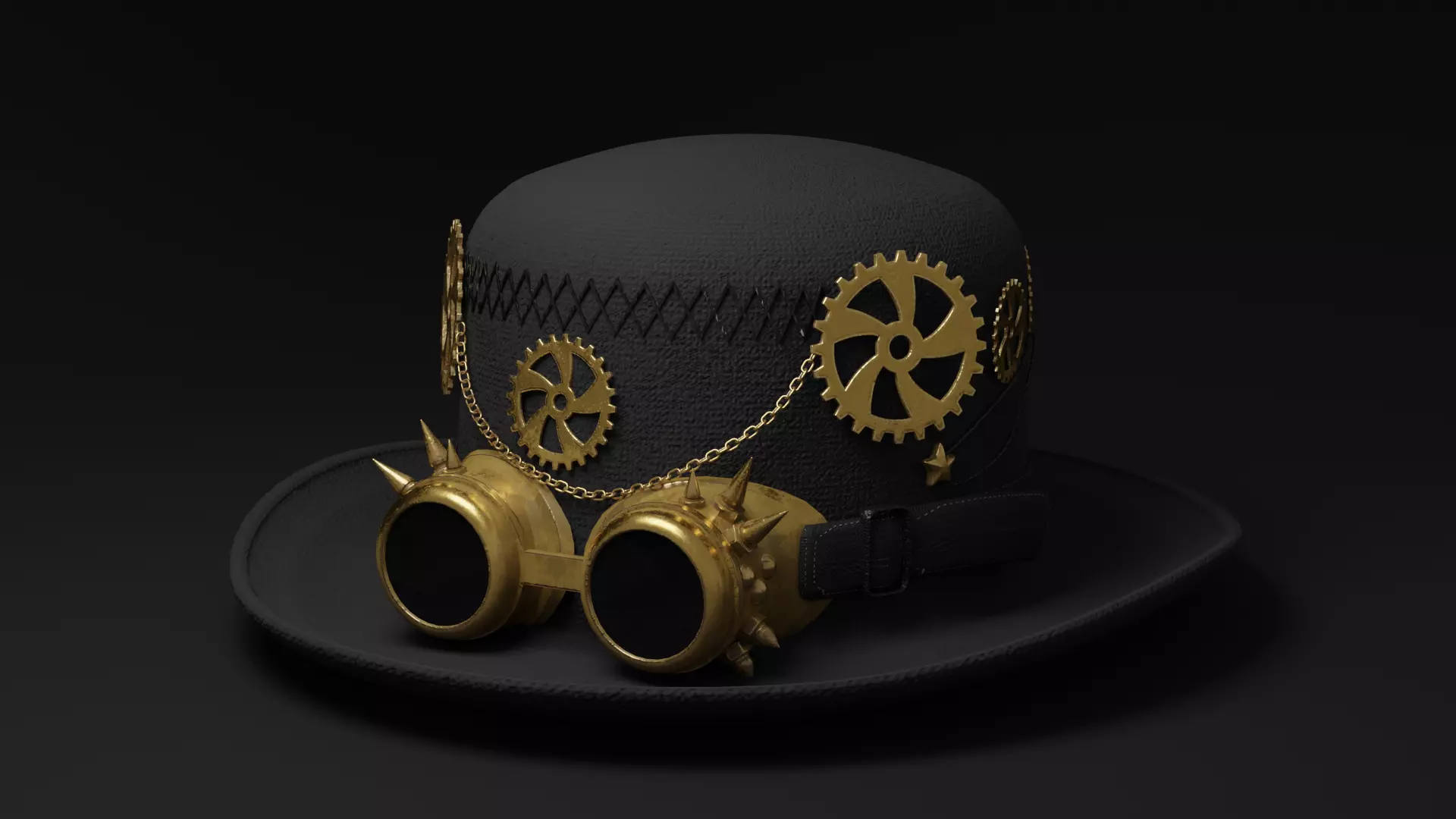 Hat with Goggle Steam Punk Style Low-poly 3D model_0