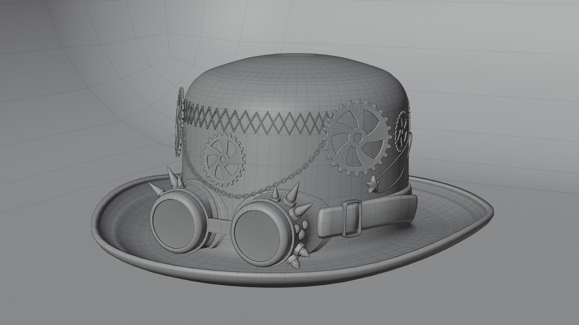 Hat with Goggle Steam Punk Style Low-poly 3D model_5
