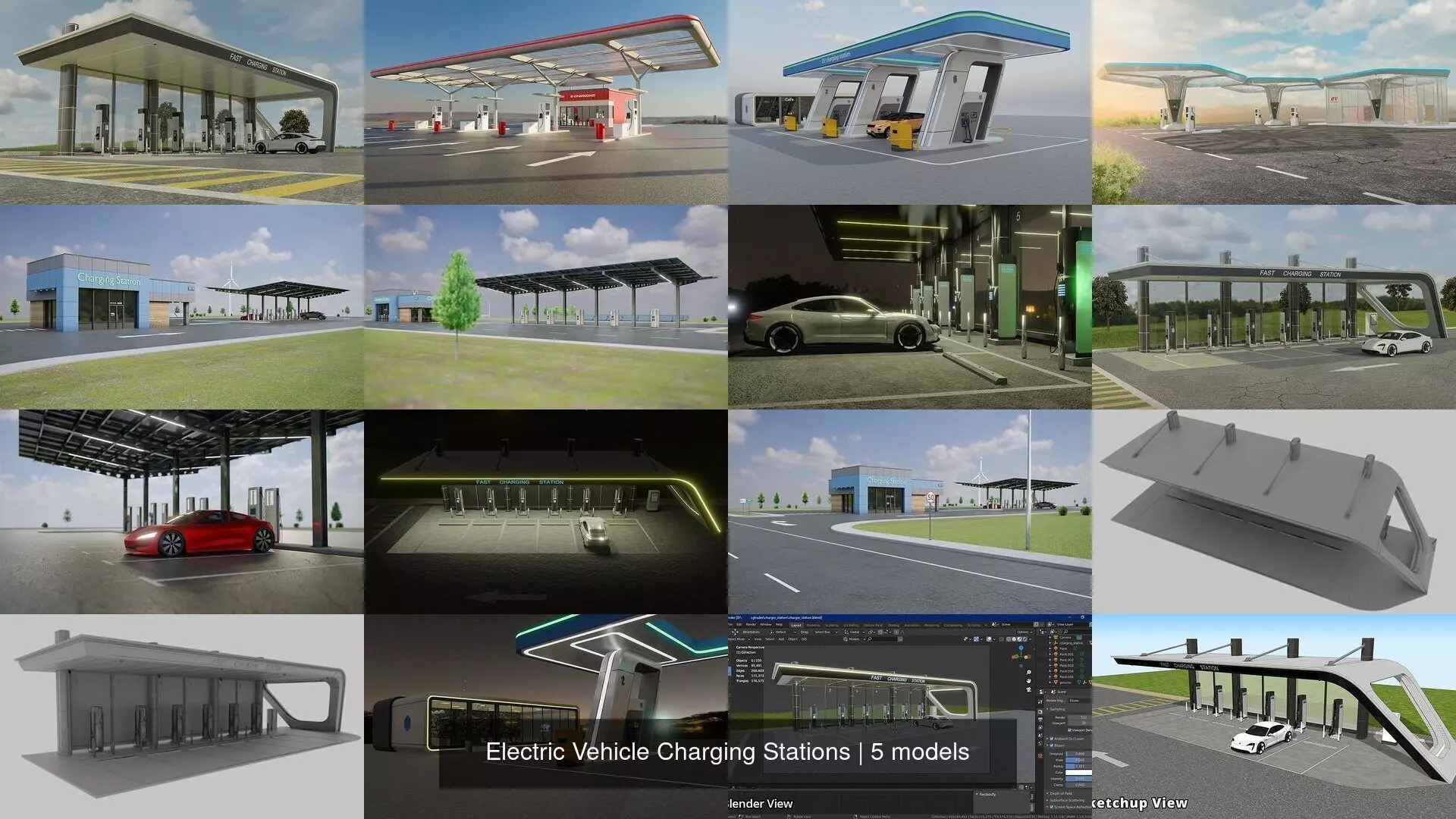 Electric Vehicle Charging Stations 3D Model Collection_1