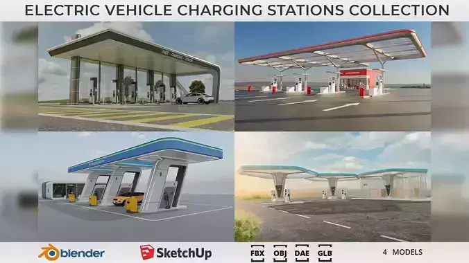 Electric Vehicle Charging Stations 3D Model Collection