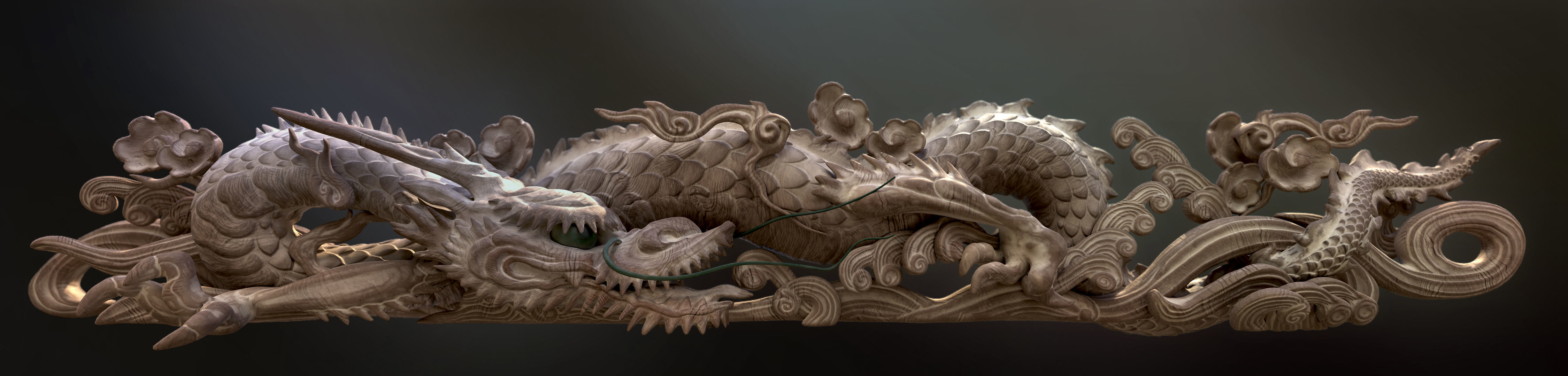 Carved Japanese Dragon Sculpture Low-poly 3D model_2