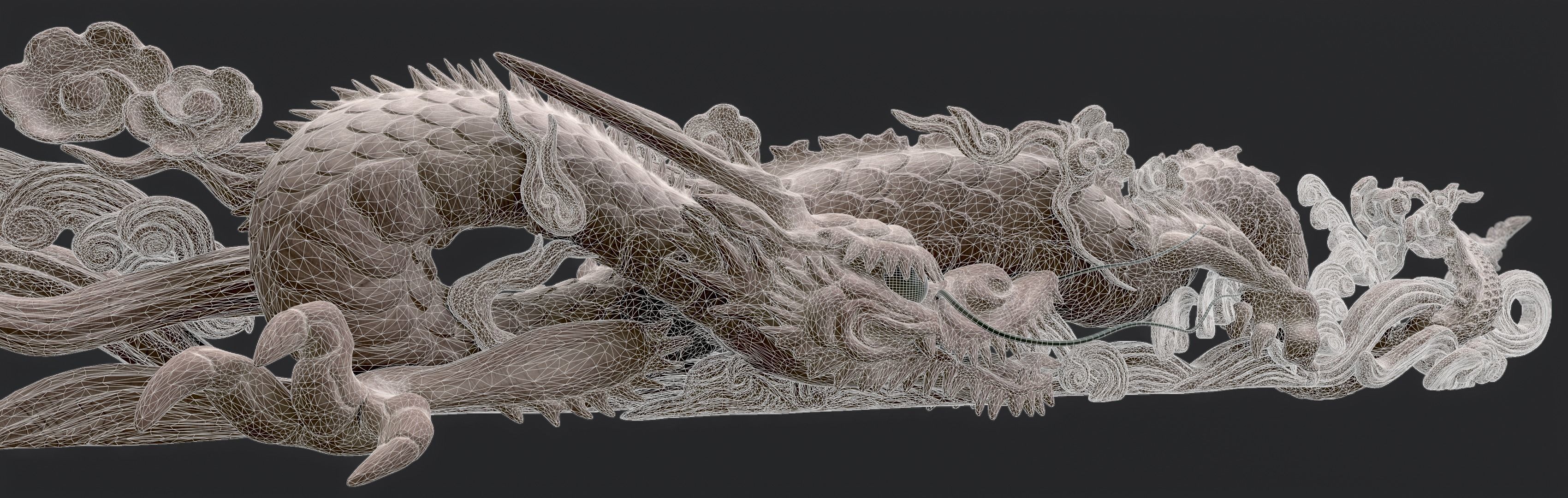 Carved Japanese Dragon Sculpture Low-poly 3D model_7