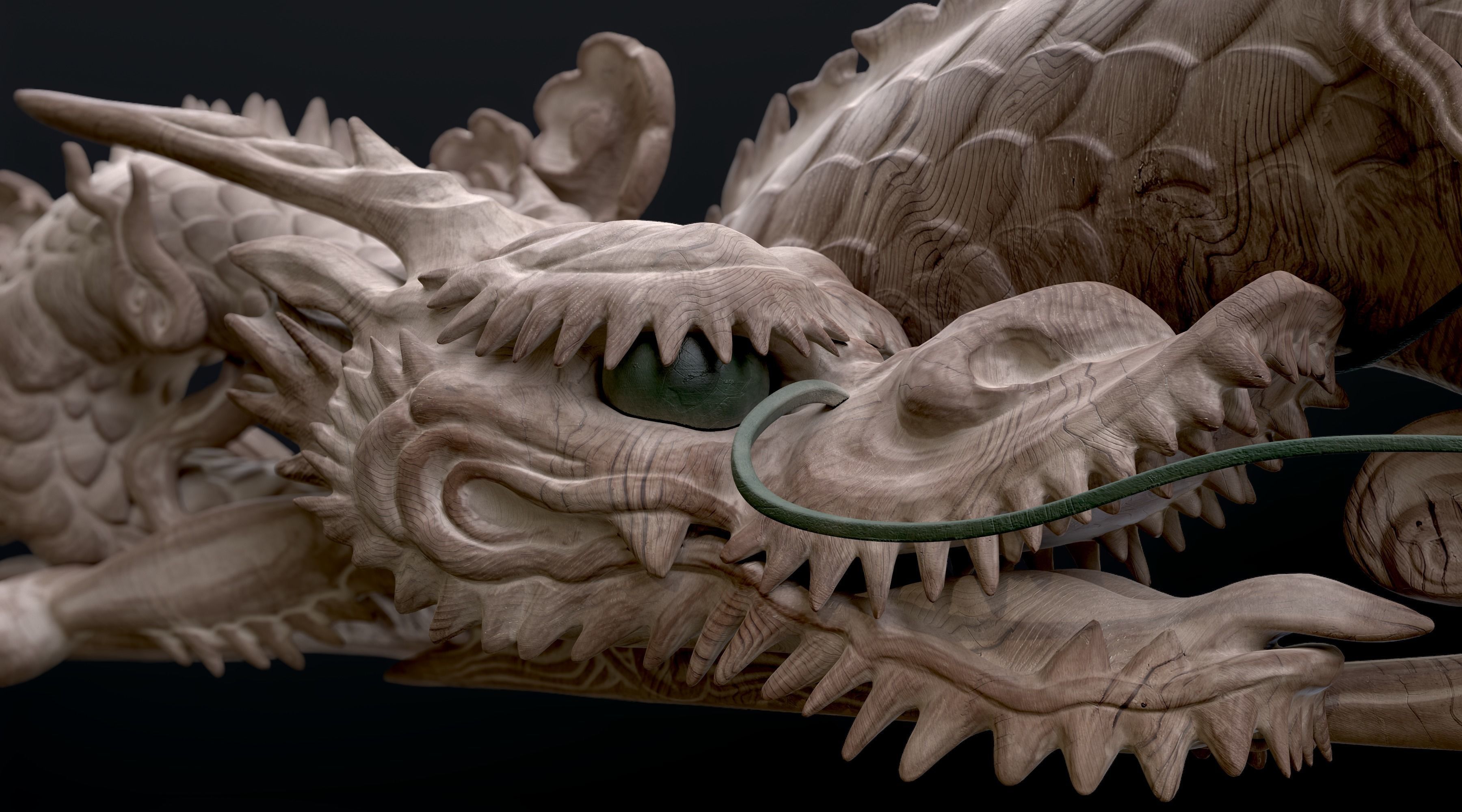 Carved Japanese Dragon Sculpture Low-poly 3D model_10