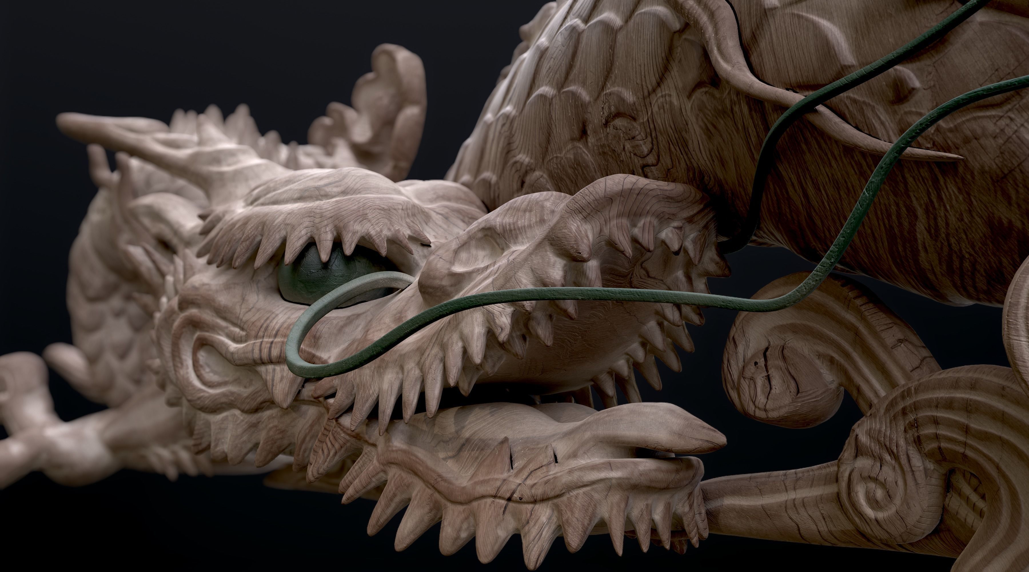 Carved Japanese Dragon Sculpture Low-poly 3D model_3