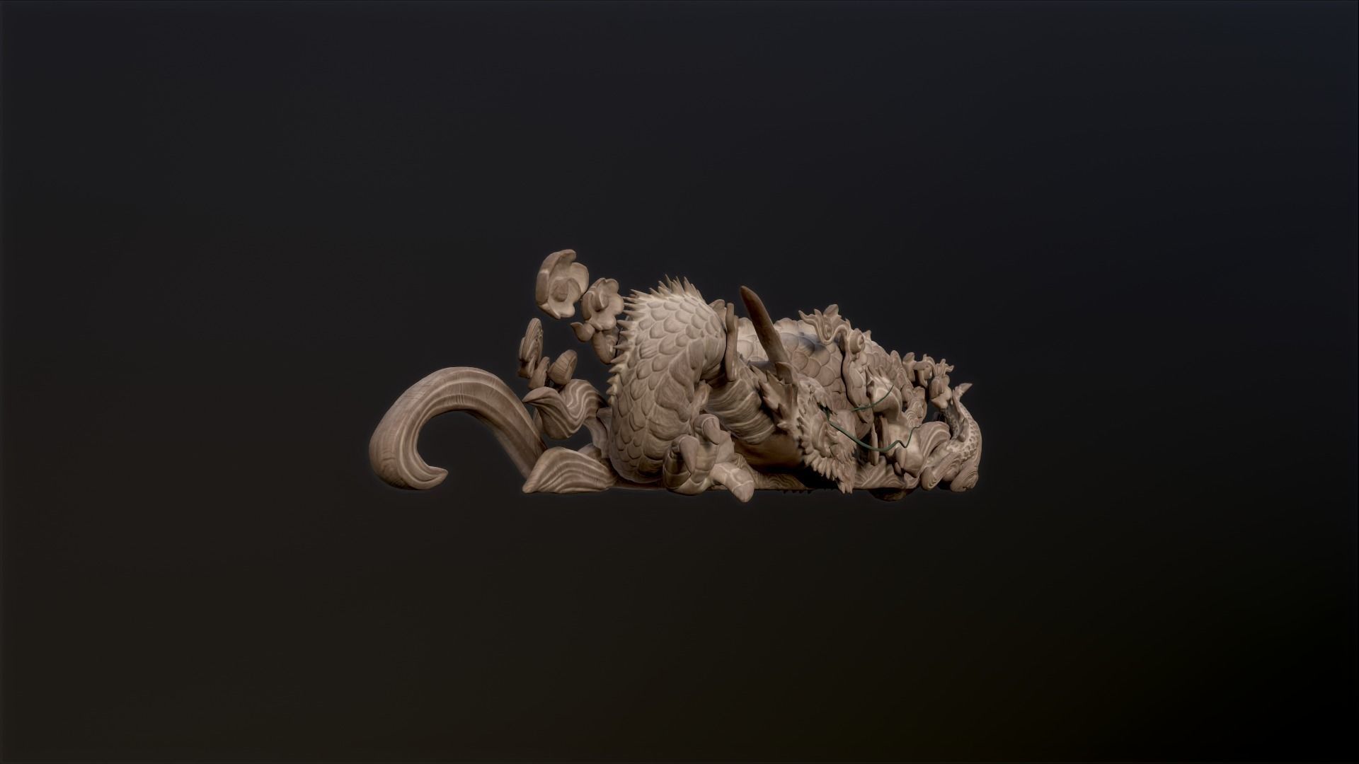 Carved Japanese Dragon Sculpture Low-poly 3D model_20