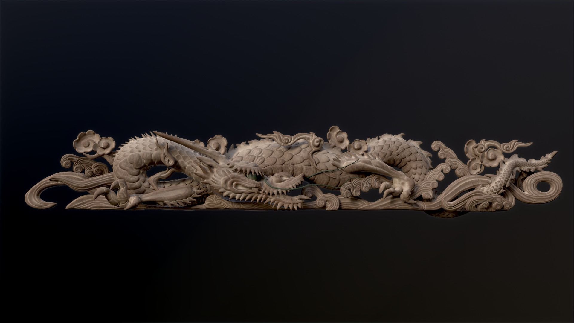 Carved Japanese Dragon Sculpture Low-poly 3D model_17