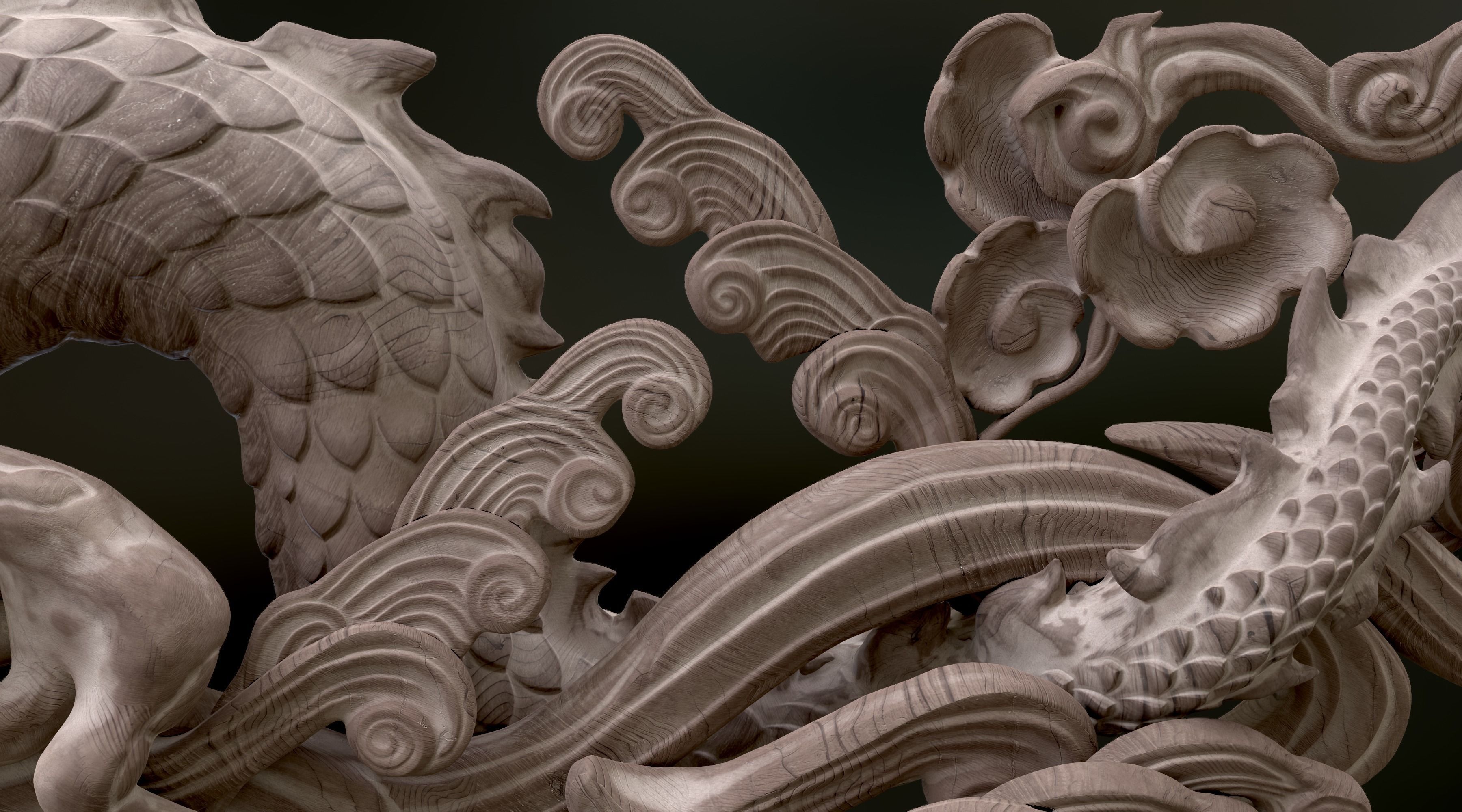 Carved Japanese Dragon Sculpture Low-poly 3D model_14