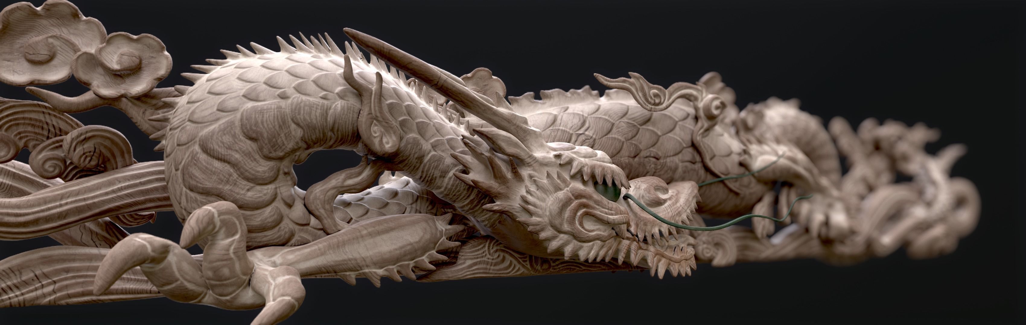 Carved Japanese Dragon Sculpture Low-poly 3D model_5