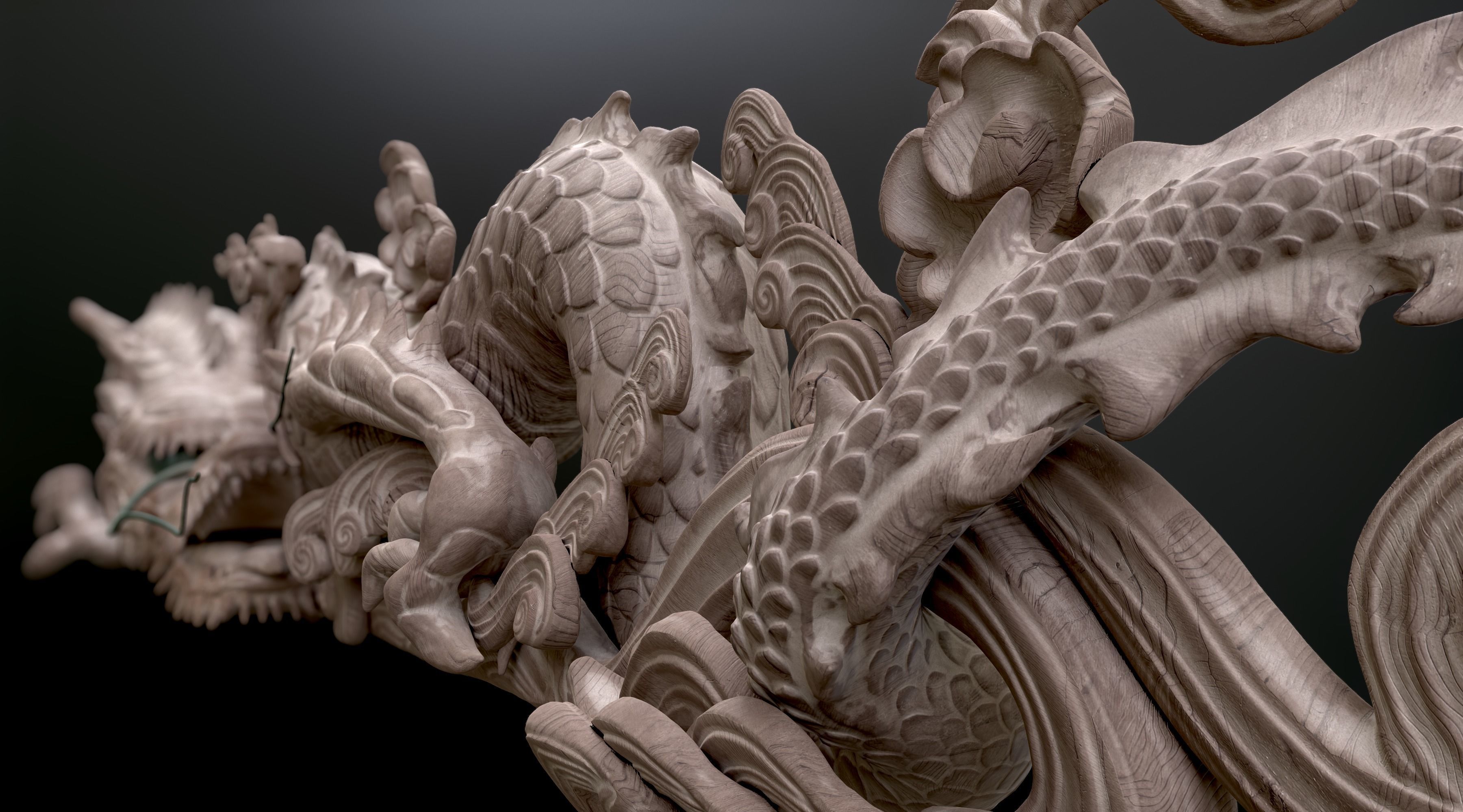 Carved Japanese Dragon Sculpture Low-poly 3D model_12
