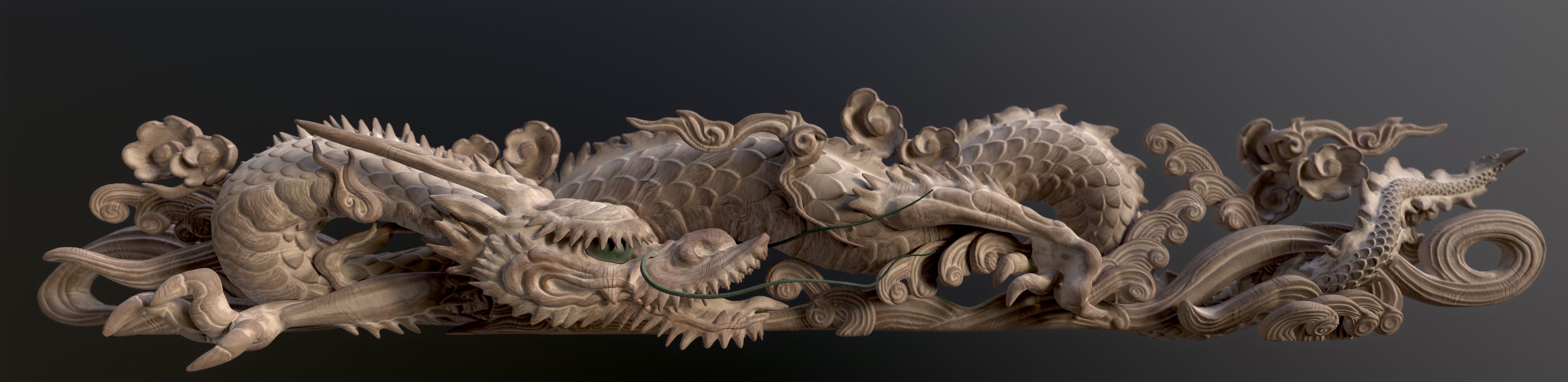 Carved Japanese Dragon Sculpture Low-poly 3D model_26