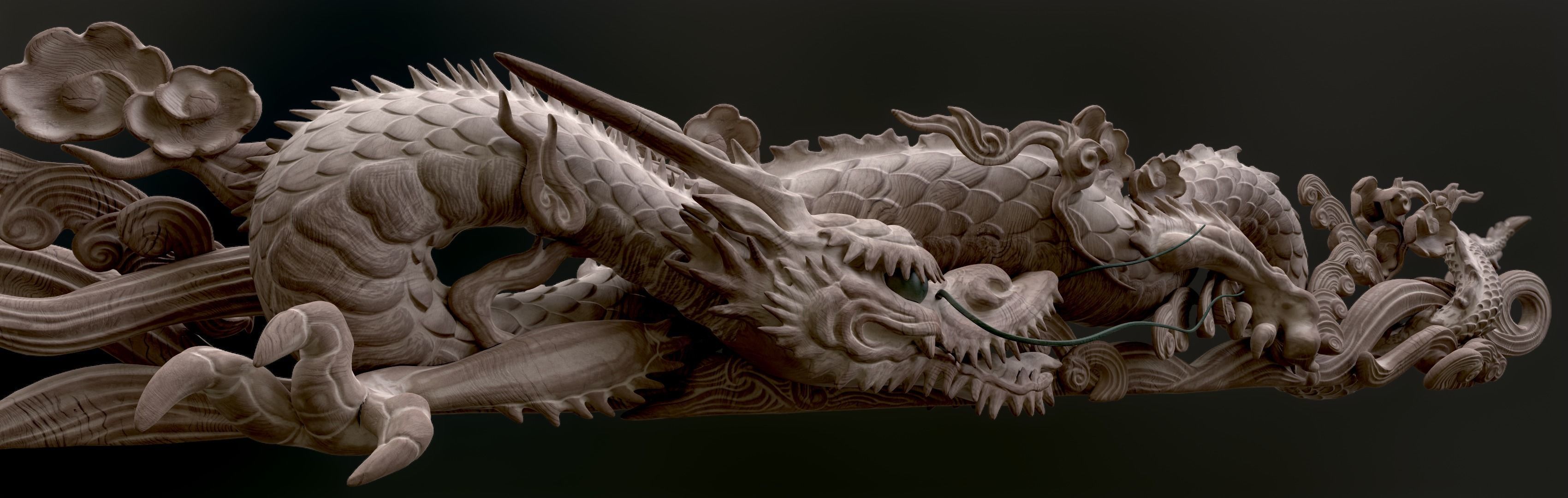 Carved Japanese Dragon Sculpture Low-poly 3D model_8